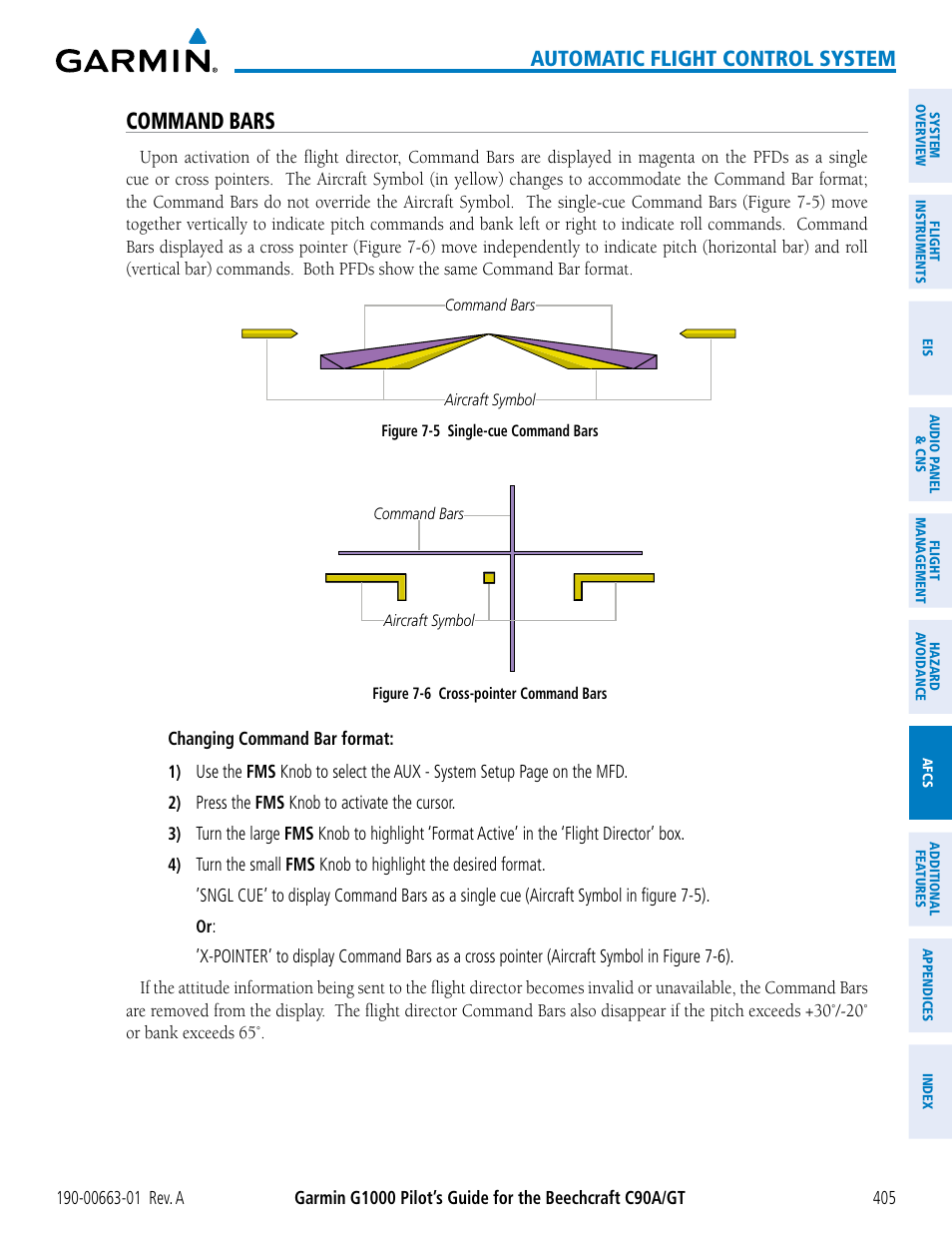 Command bars, Automatic flight control system | Garmin G1000 King Air C90GT User Manual | Page 419 / 586