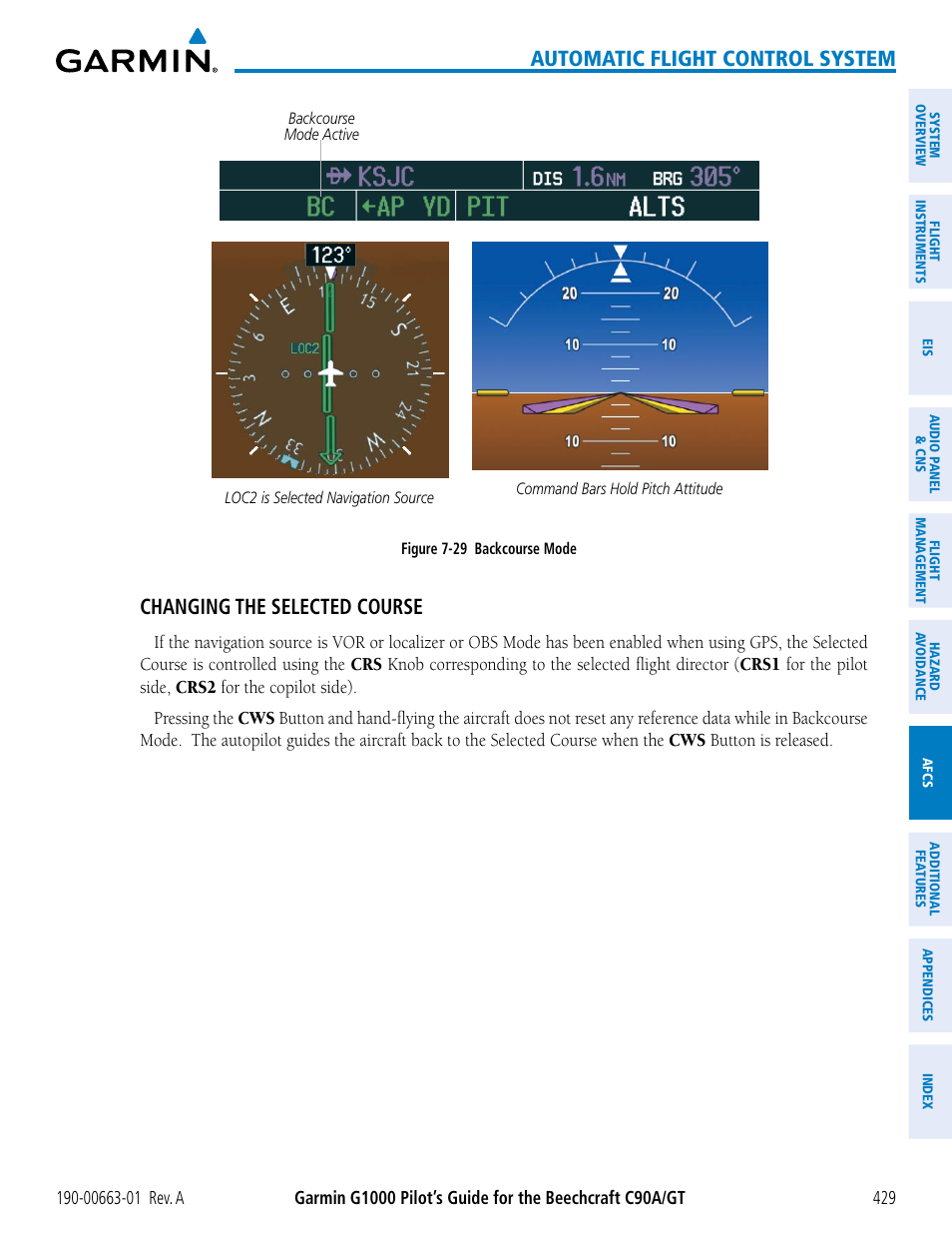 Automatic flight control system, Changing the selected course | Garmin G1000 King Air C90GT User Manual | Page 443 / 586
