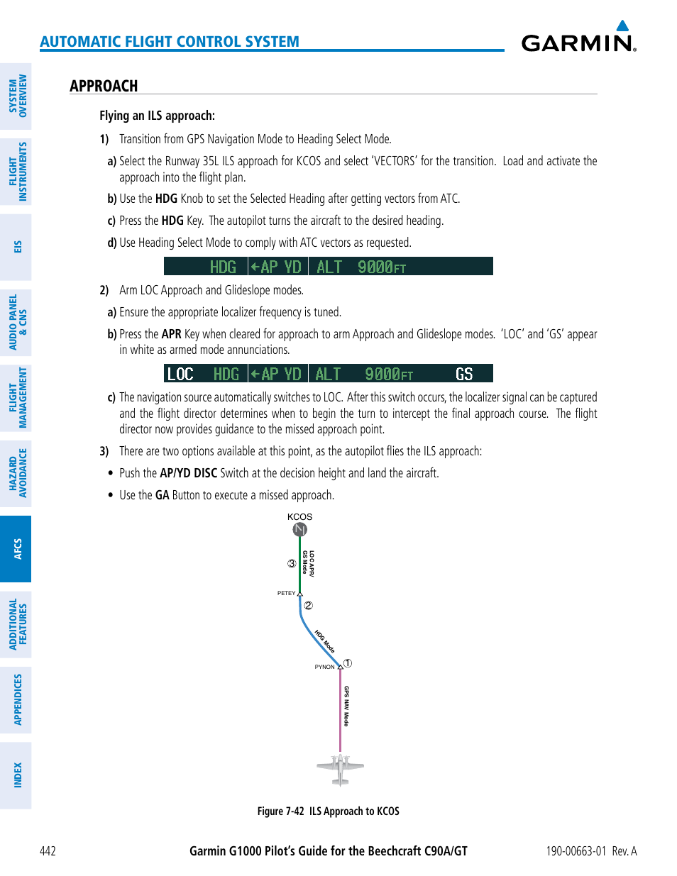 Approach, Automatic flight control system | Garmin G1000 King Air C90GT User Manual | Page 456 / 586