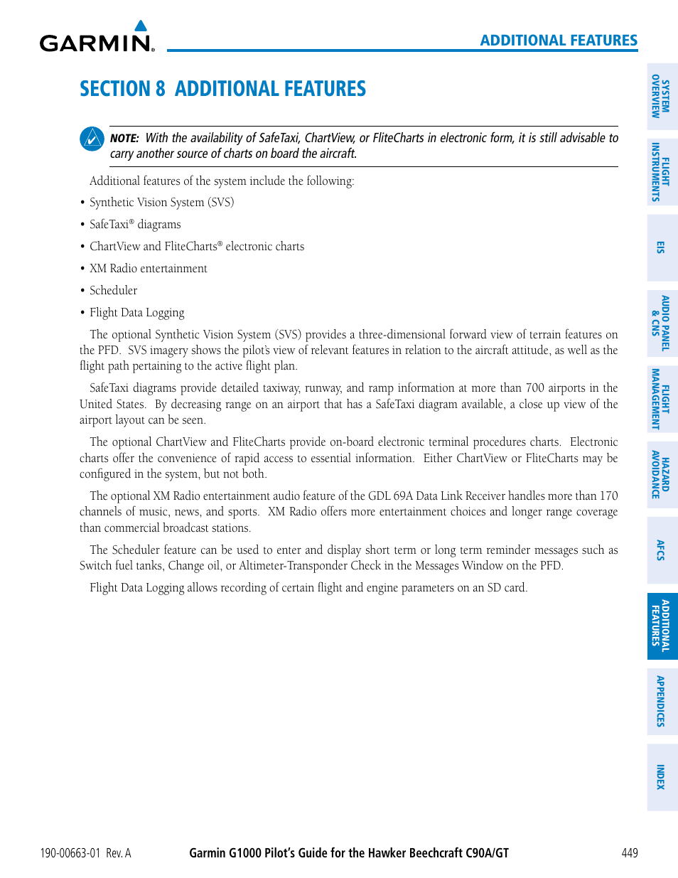 Section 8 additional features, Additional features | Garmin G1000 King Air C90GT User Manual | Page 463 / 586