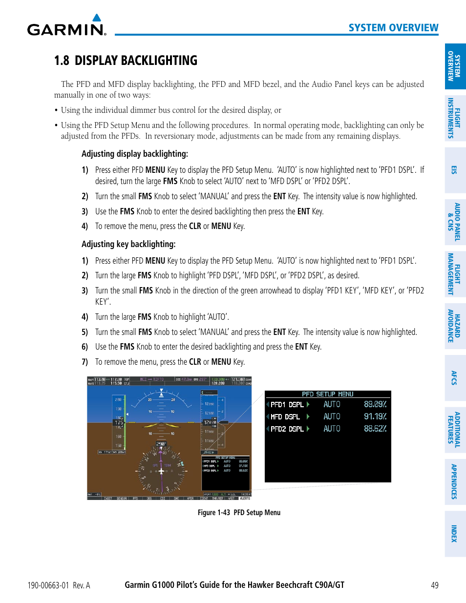 8 display backlighting, System overview | Garmin G1000 King Air C90GT User Manual | Page 63 / 586