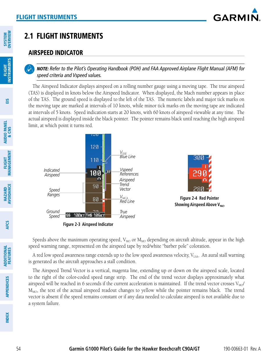 1 flight instruments, Airspeed indicator, Flight instruments | Garmin G1000 King Air C90GT User Manual | Page 68 / 586