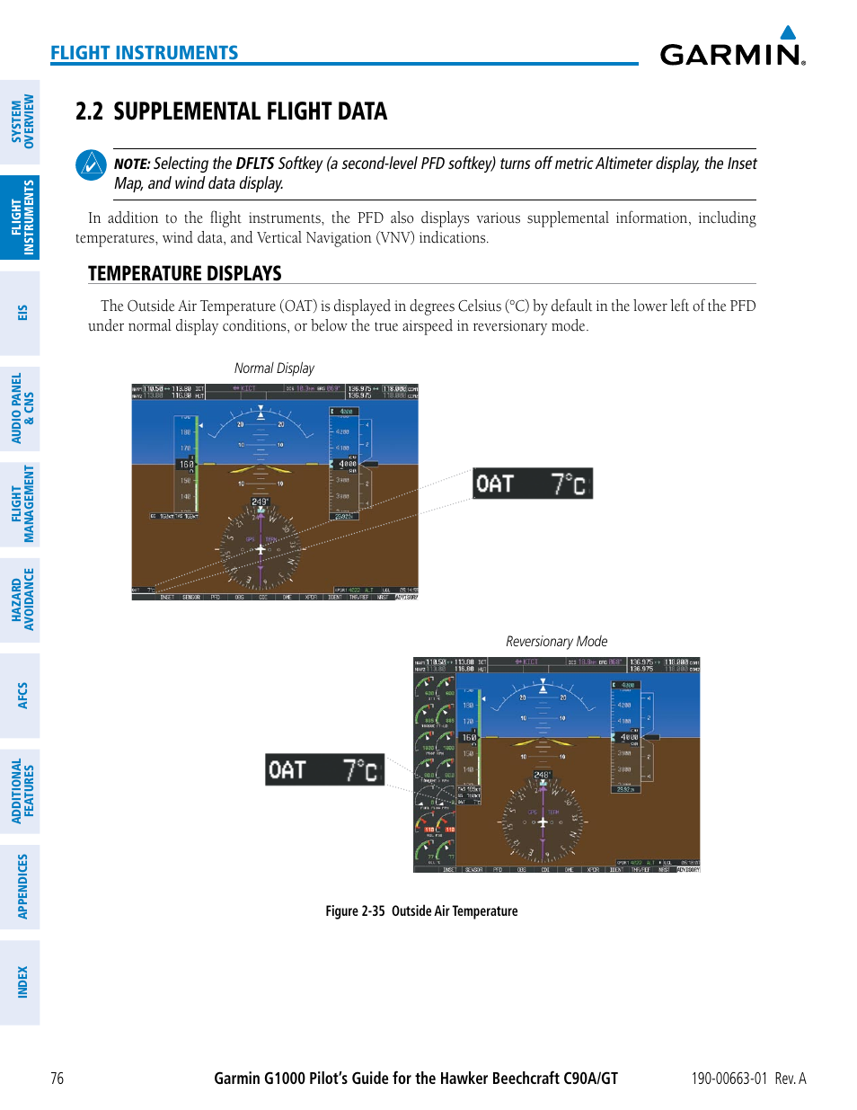 2 supplemental flight data, Temperature displays, Flight instruments | Garmin G1000 King Air C90GT User Manual | Page 90 / 586