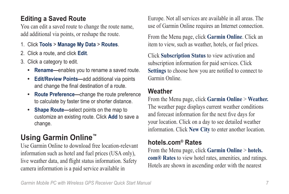 Using garmin online | Garmin Mobile PC User Manual | Page 9 / 16