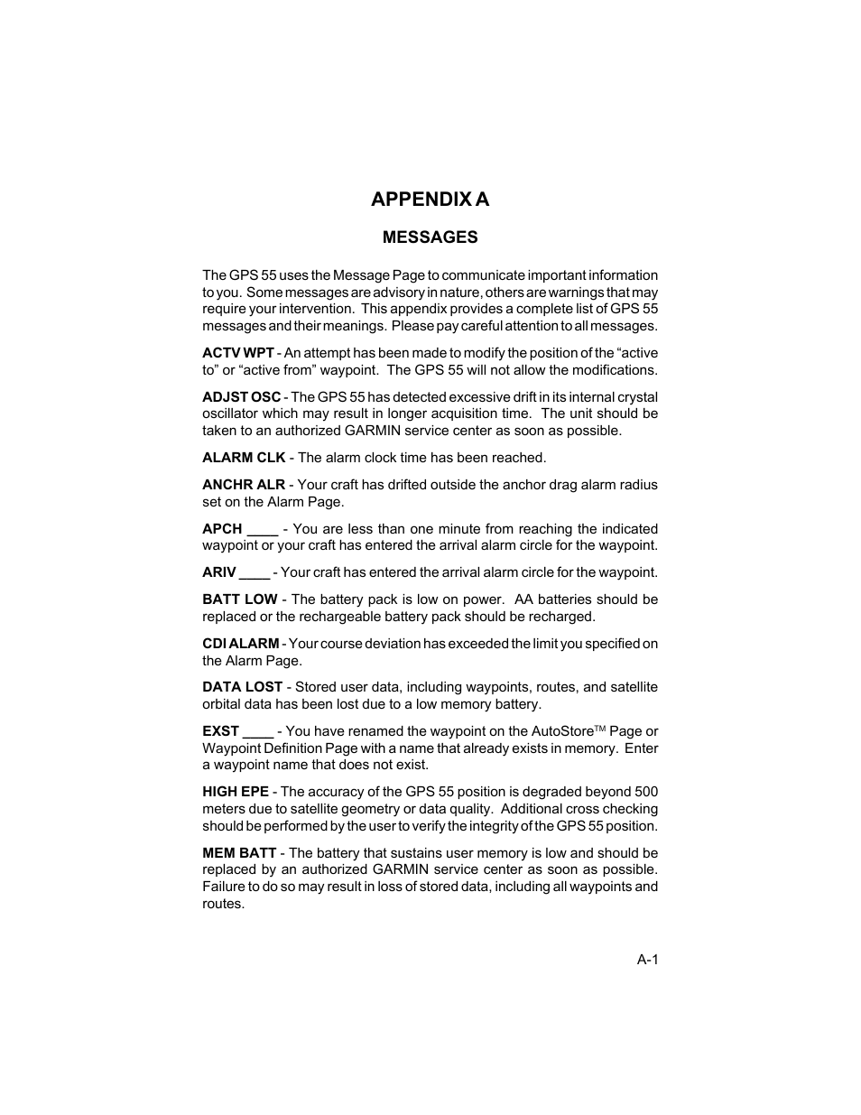 Appendix a | Garmin GPS 55AVD User Manual | Page 60 / 88