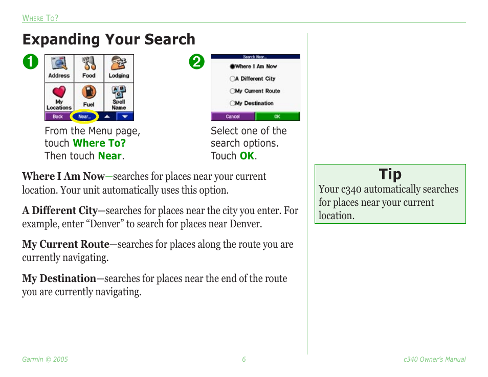 Expanding your search | Garmin StreetPilot c340 User Manual | Page 10 / 44