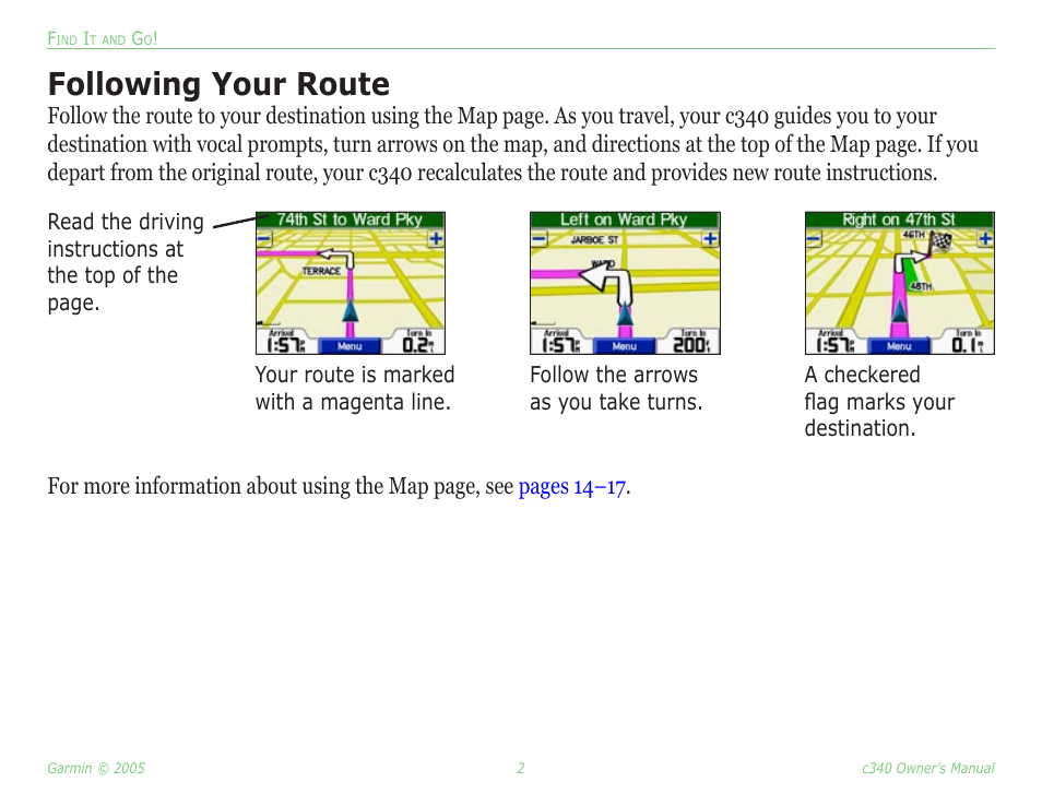 Following your route | Garmin StreetPilot c340 User Manual | Page 6 / 44