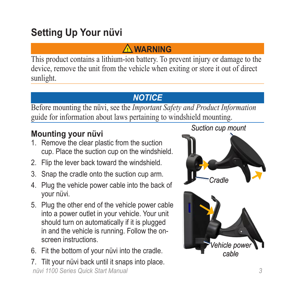 Setting up your nüvi | Garmin nuvi 1100LM User Manual | Page 3 / 8
