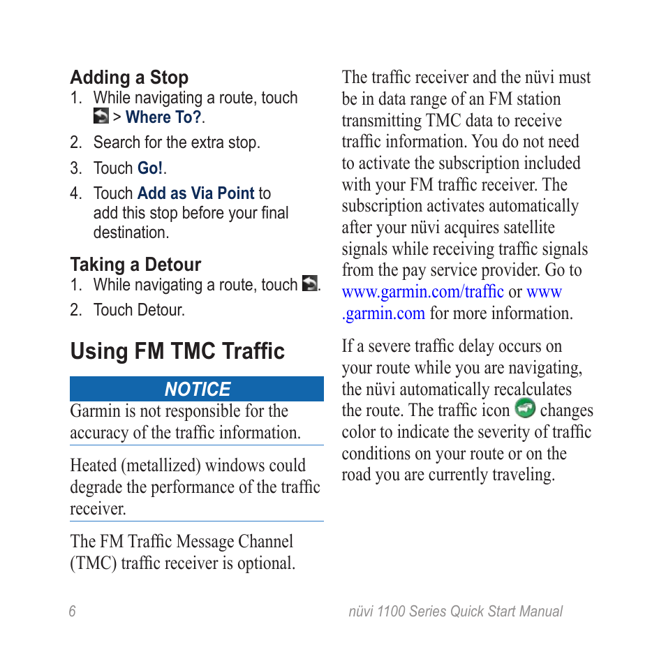 Using fm tmc traffic | Garmin nuvi 1100LM User Manual | Page 6 / 8