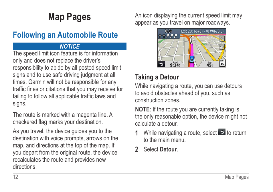 Following an automobile route, Map pages | Garmin nuvi 54LM User Manual | Page 16 / 32