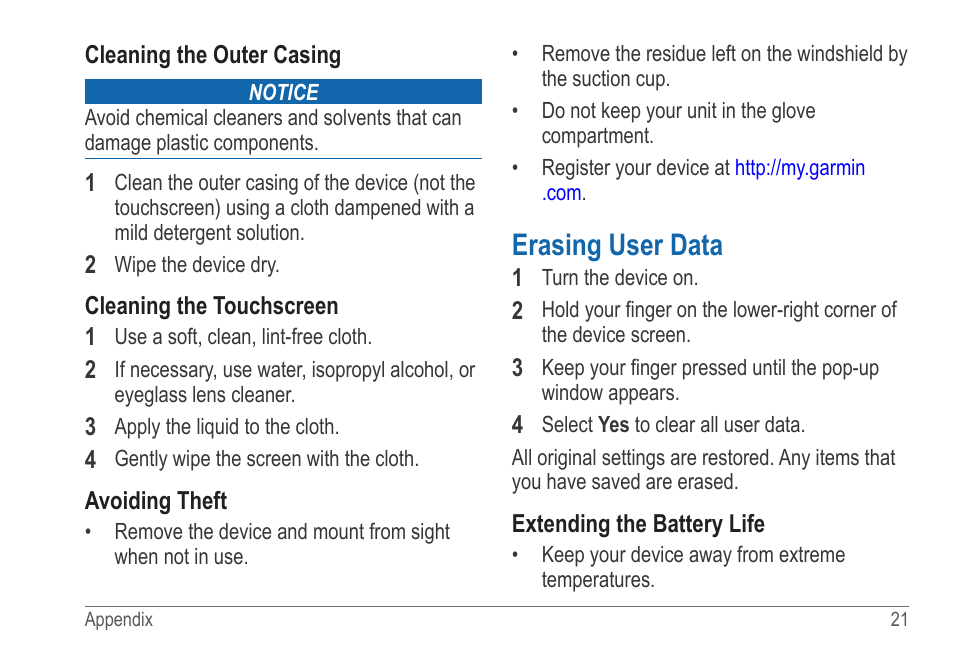 Erasing user data | Garmin nuvi 54LM User Manual | Page 25 / 32