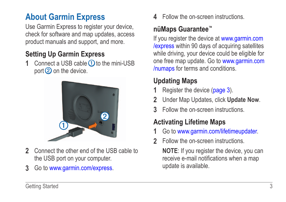 About garmin express, Register the device | Garmin nuvi 54LM User Manual | Page 7 / 32