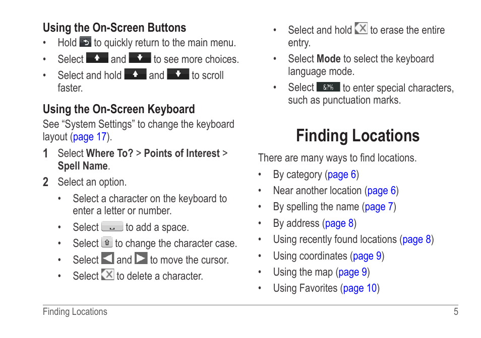 Finding locations | Garmin nuvi 54LM User Manual | Page 9 / 32