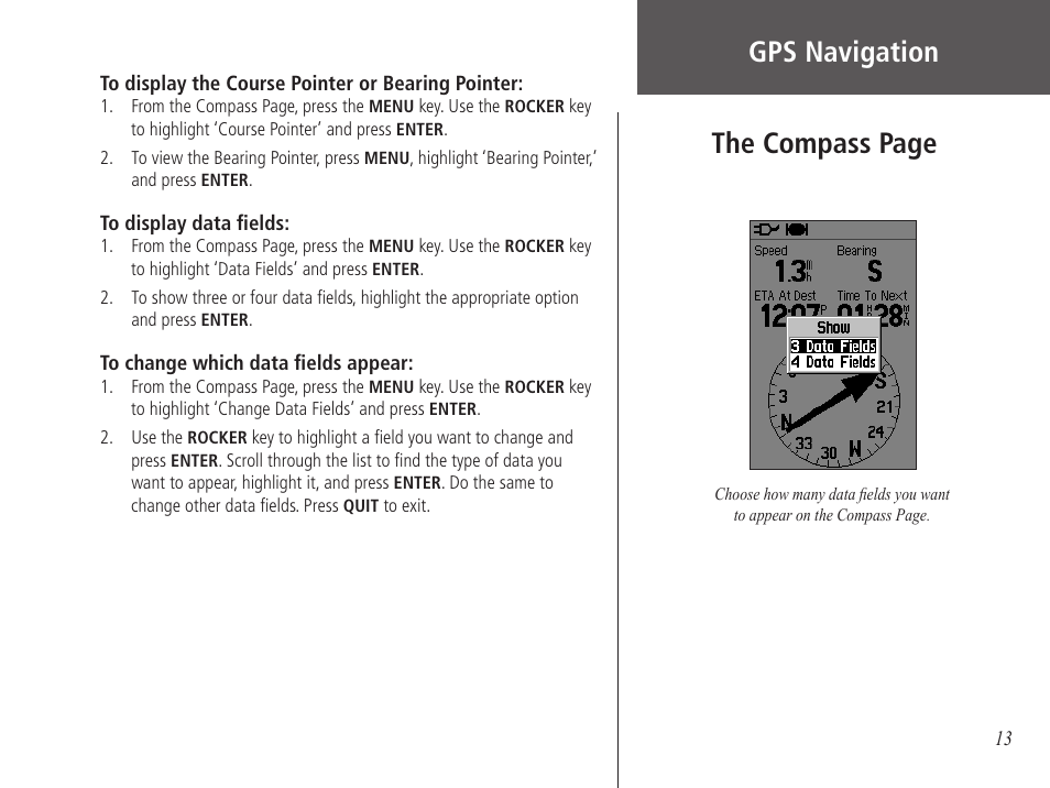 The compass page, Gps navigation | Garmin GPS 60 User Manual | Page 23 / 90