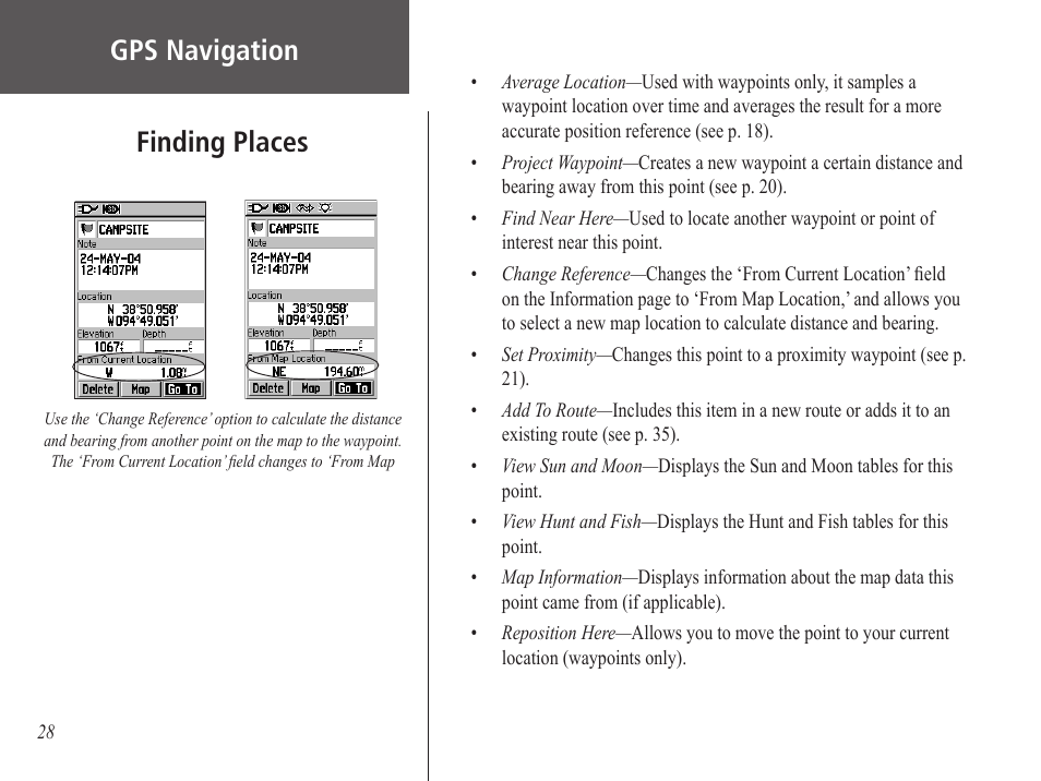 Gps navigation, Finding places | Garmin GPS 60 User Manual | Page 38 / 90