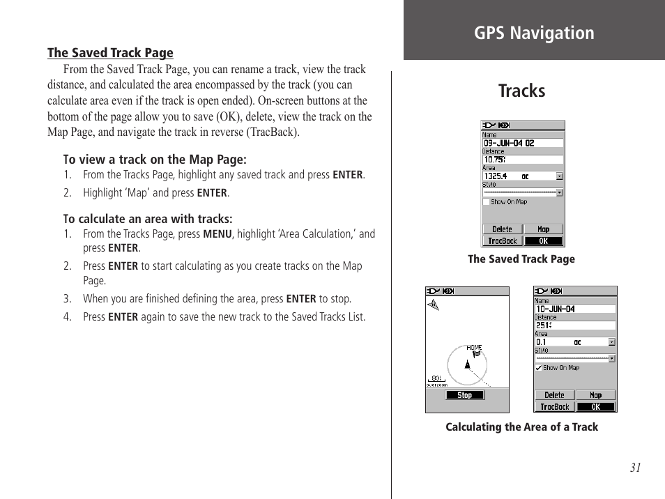 Gps navigation, Tracks | Garmin GPS 60 User Manual | Page 41 / 90