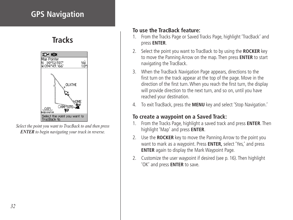 Gps navigation, Tracks | Garmin GPS 60 User Manual | Page 42 / 90