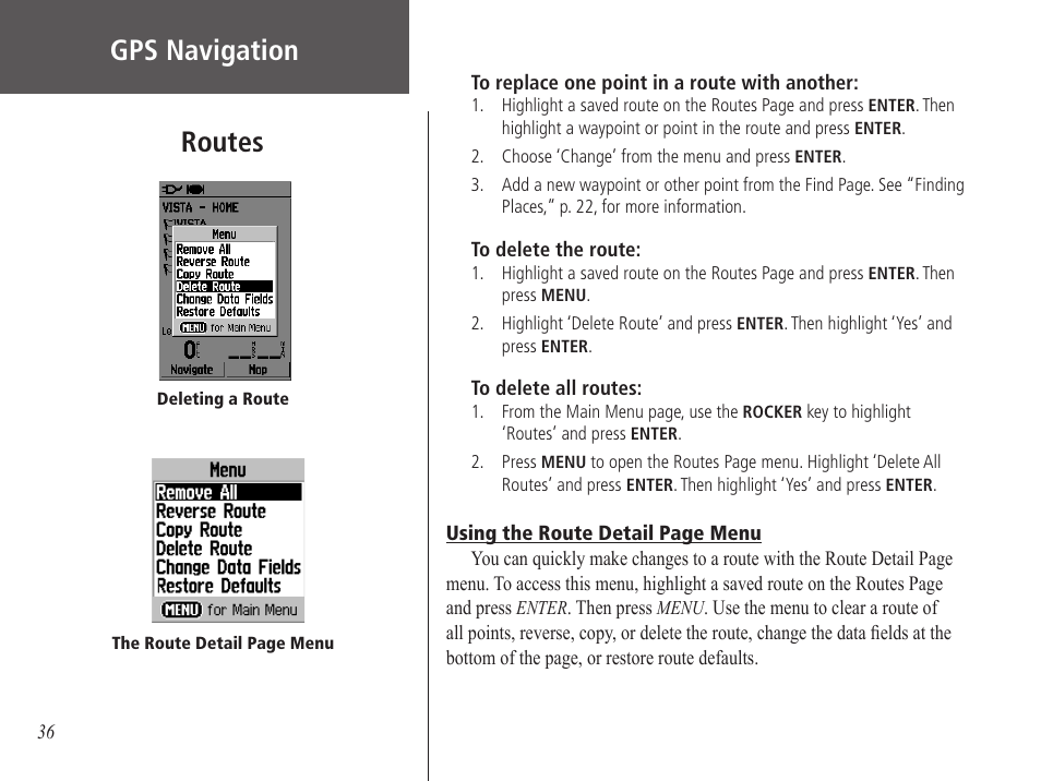 Gps navigation, Routes | Garmin GPS 60 User Manual | Page 46 / 90