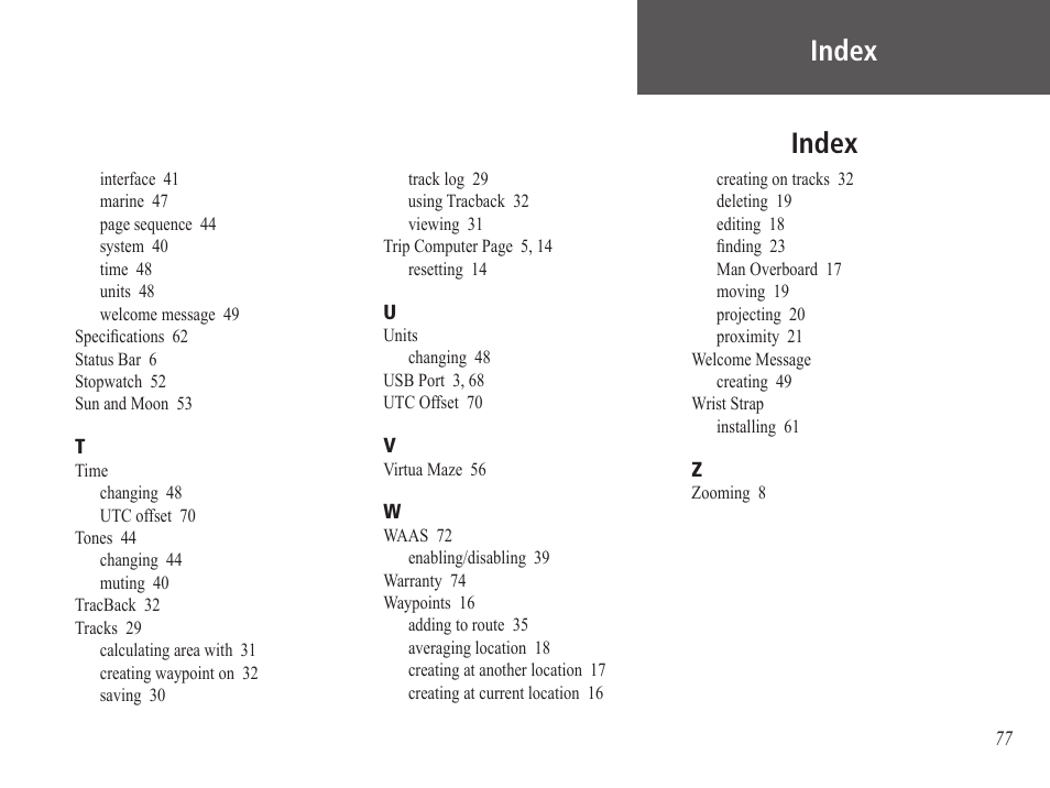 Index | Garmin GPS 60 User Manual | Page 87 / 90