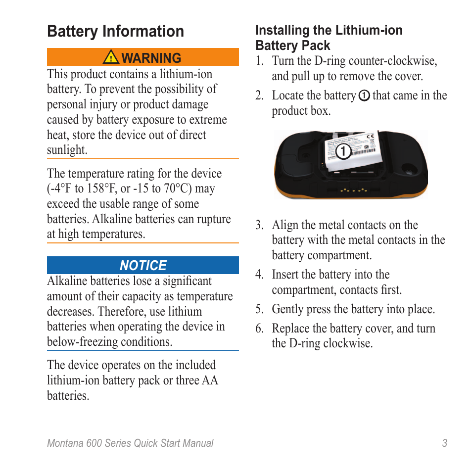 Battery information | Garmin Montana 650t User Manual | Page 3 / 12