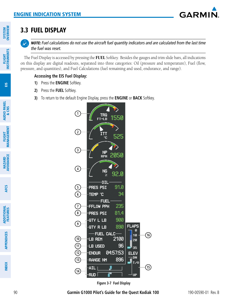 3 fuel display, Engine indication system | Garmin G1000 Quest Kodiak User Manual | Page 102 / 476