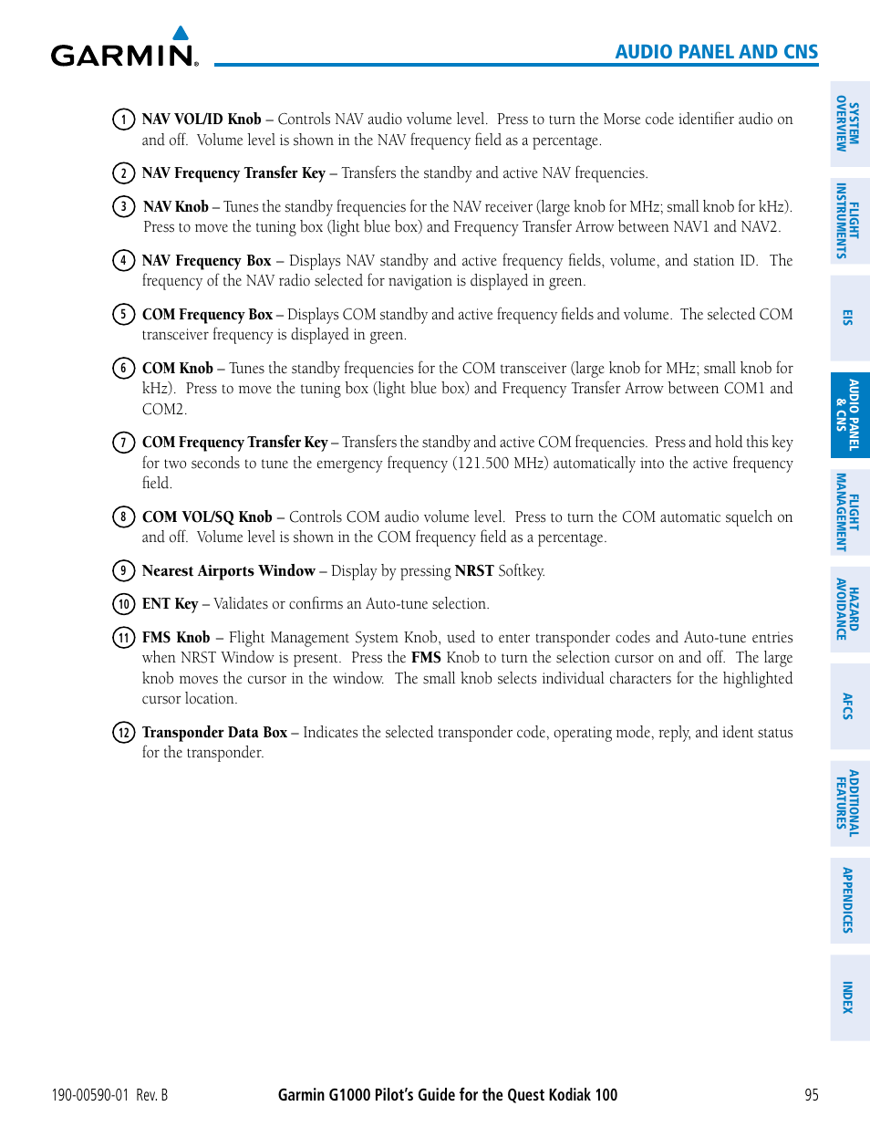 Audio panel and cns | Garmin G1000 Quest Kodiak User Manual | Page 107 / 476