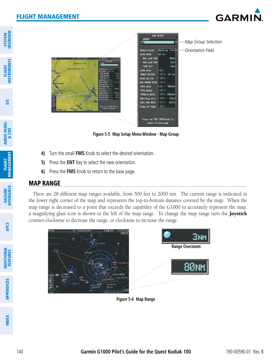Map range, Flight management | Garmin G1000 Quest Kodiak User Manual | Page 152 / 476