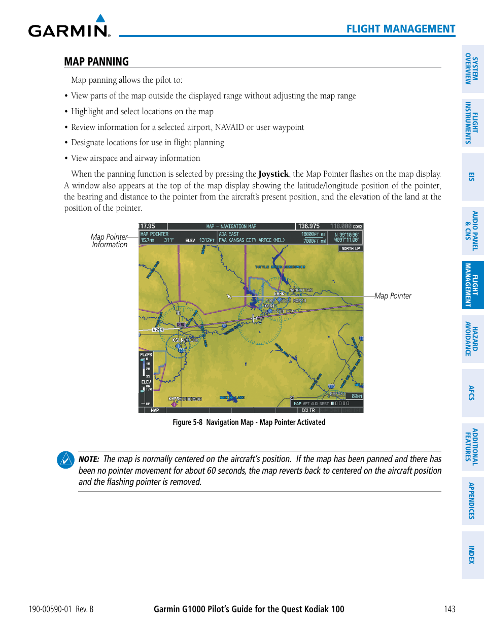 Map panning, Flight management | Garmin G1000 Quest Kodiak User Manual | Page 155 / 476
