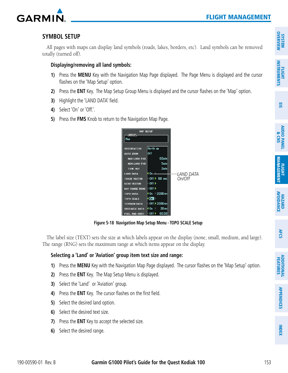 Flight management, Symbol setup | Garmin G1000 Quest Kodiak User Manual | Page 165 / 476