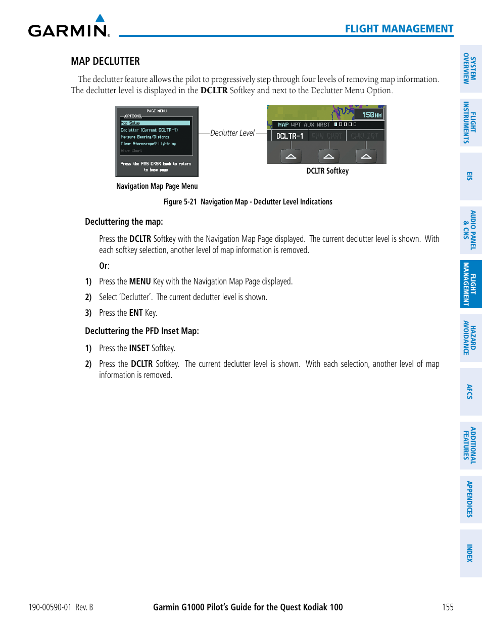 Flight management, Map declutter | Garmin G1000 Quest Kodiak User Manual | Page 167 / 476