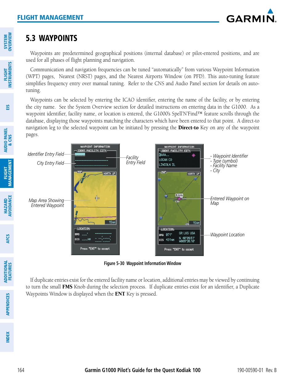 3 waypoints, Flight management | Garmin G1000 Quest Kodiak User Manual | Page 176 / 476
