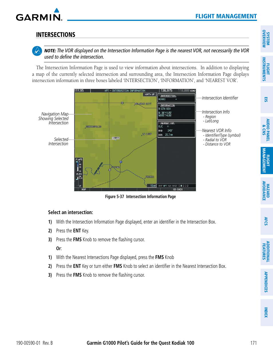 Intersections, Flight management | Garmin G1000 Quest Kodiak User Manual | Page 183 / 476