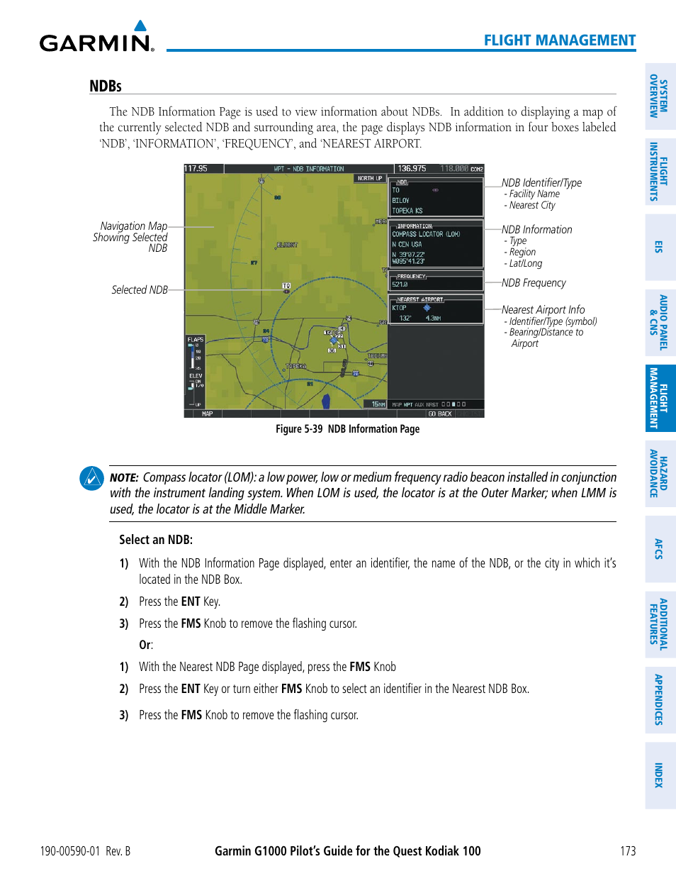 Ndbs, Flight management | Garmin G1000 Quest Kodiak User Manual | Page 185 / 476