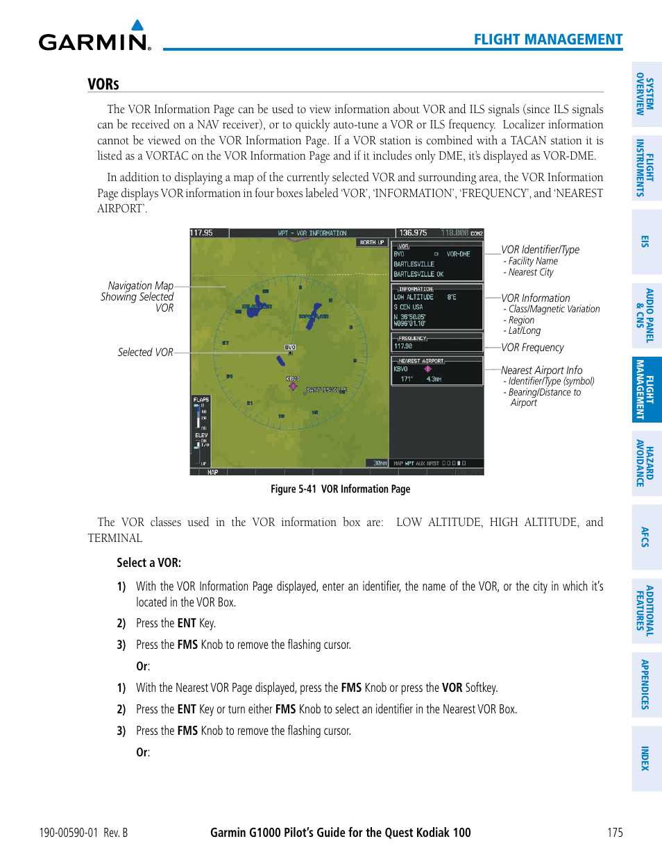 Vors, Flight management | Garmin G1000 Quest Kodiak User Manual | Page 187 / 476
