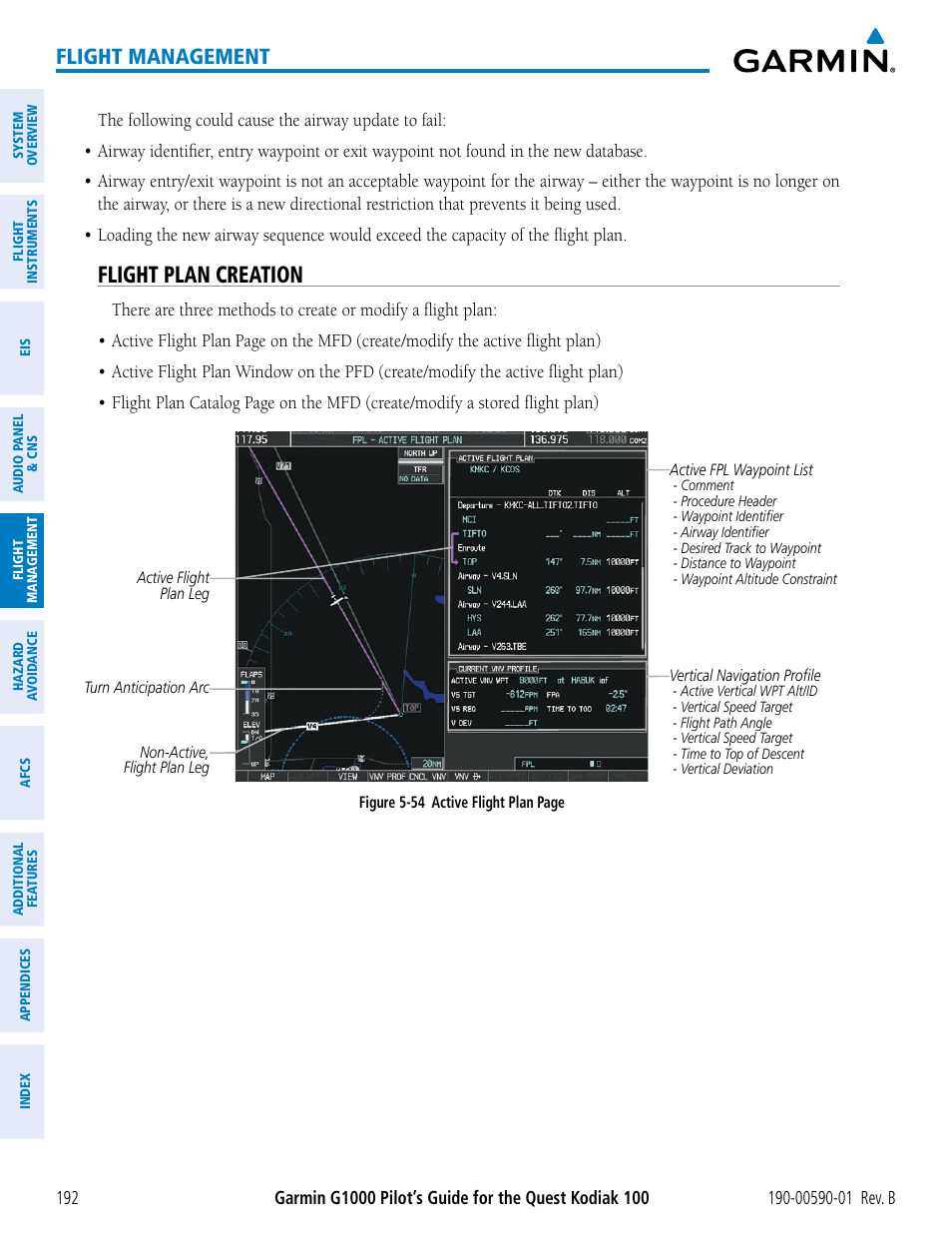 Flight plan creation, Flight management | Garmin G1000 Quest Kodiak User Manual | Page 204 / 476