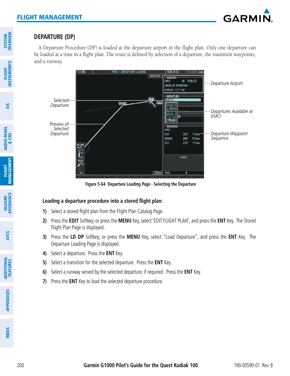 Flight management, Departure (dp) | Garmin G1000 Quest Kodiak User Manual | Page 212 / 476