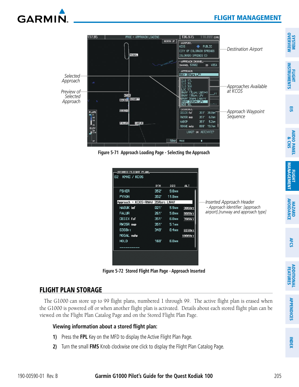 Flight plan storage, Flight management | Garmin G1000 Quest Kodiak User Manual | Page 217 / 476