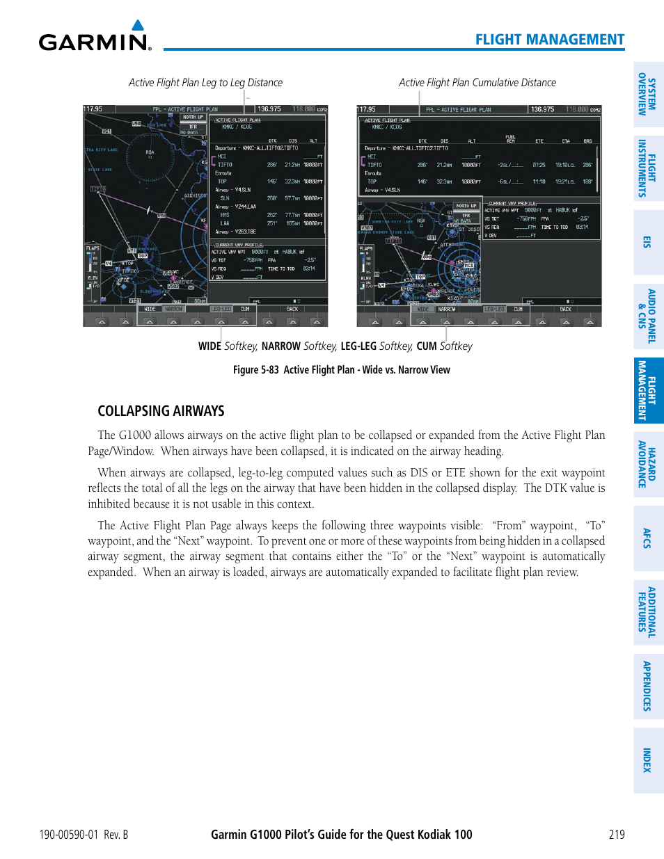 Flight management, Collapsing airways | Garmin G1000 Quest Kodiak User Manual | Page 231 / 476