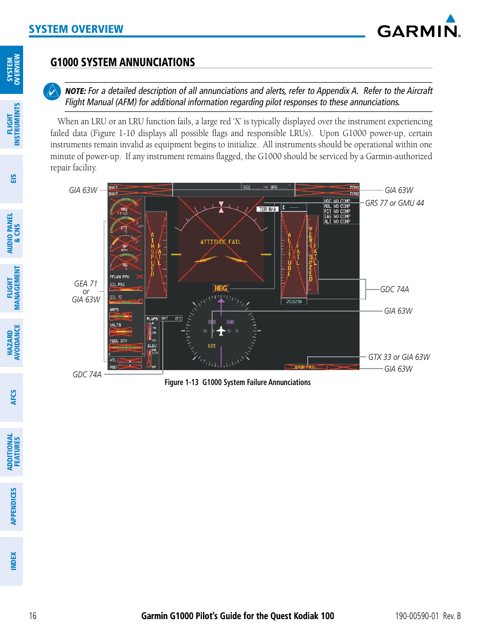G1000 system annunciations, System overview | Garmin G1000 Quest Kodiak User Manual | Page 28 / 476