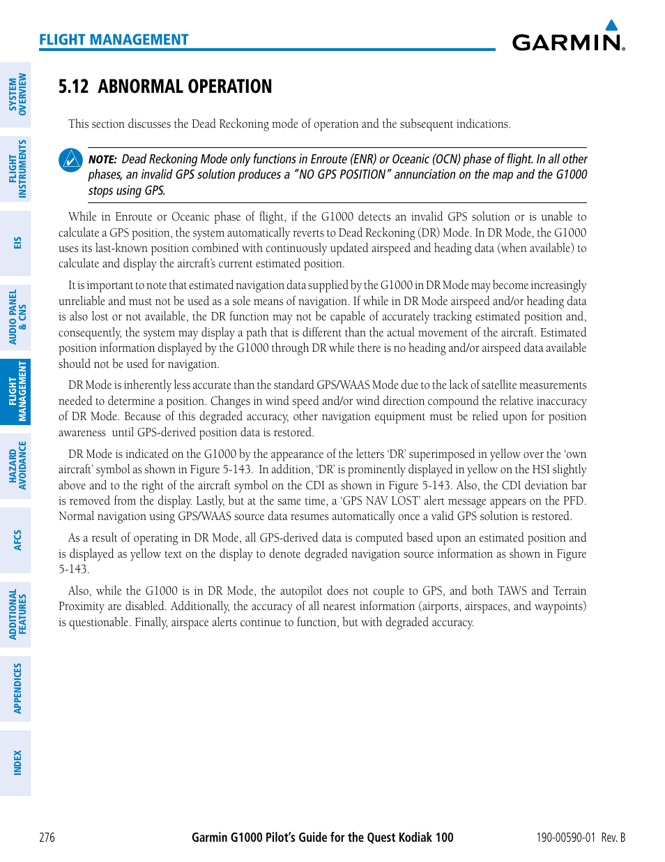 12 abnormal operation, Flight management | Garmin G1000 Quest Kodiak User Manual | Page 288 / 476