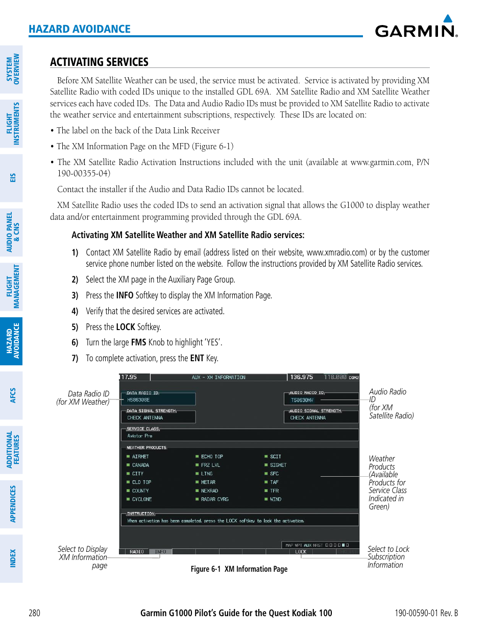 Activating services, Hazard avoidance | Garmin G1000 Quest Kodiak User Manual | Page 292 / 476