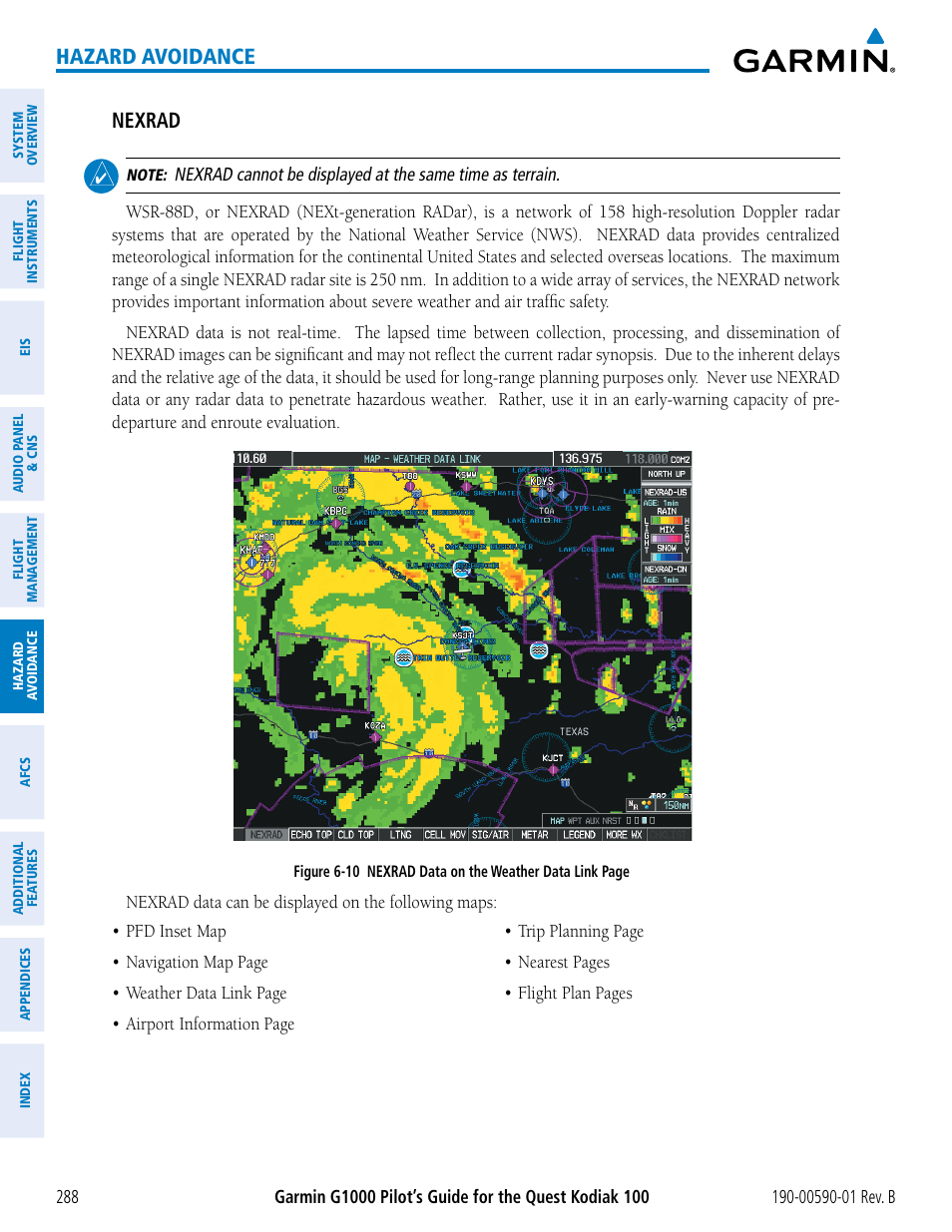 Hazard avoidance nexrad | Garmin G1000 Quest Kodiak User Manual | Page 300 / 476