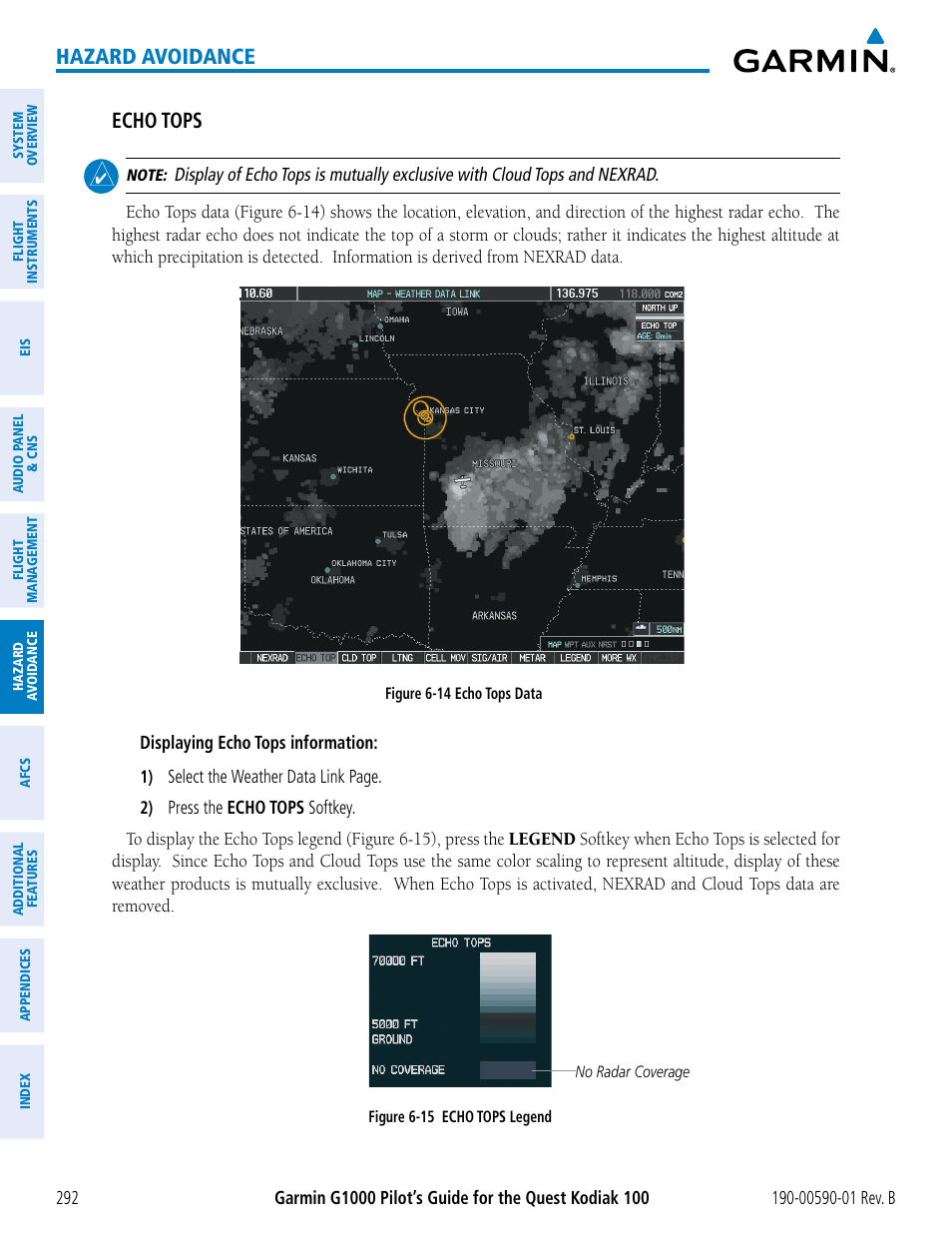 Hazard avoidance echo tops | Garmin G1000 Quest Kodiak User Manual | Page 304 / 476