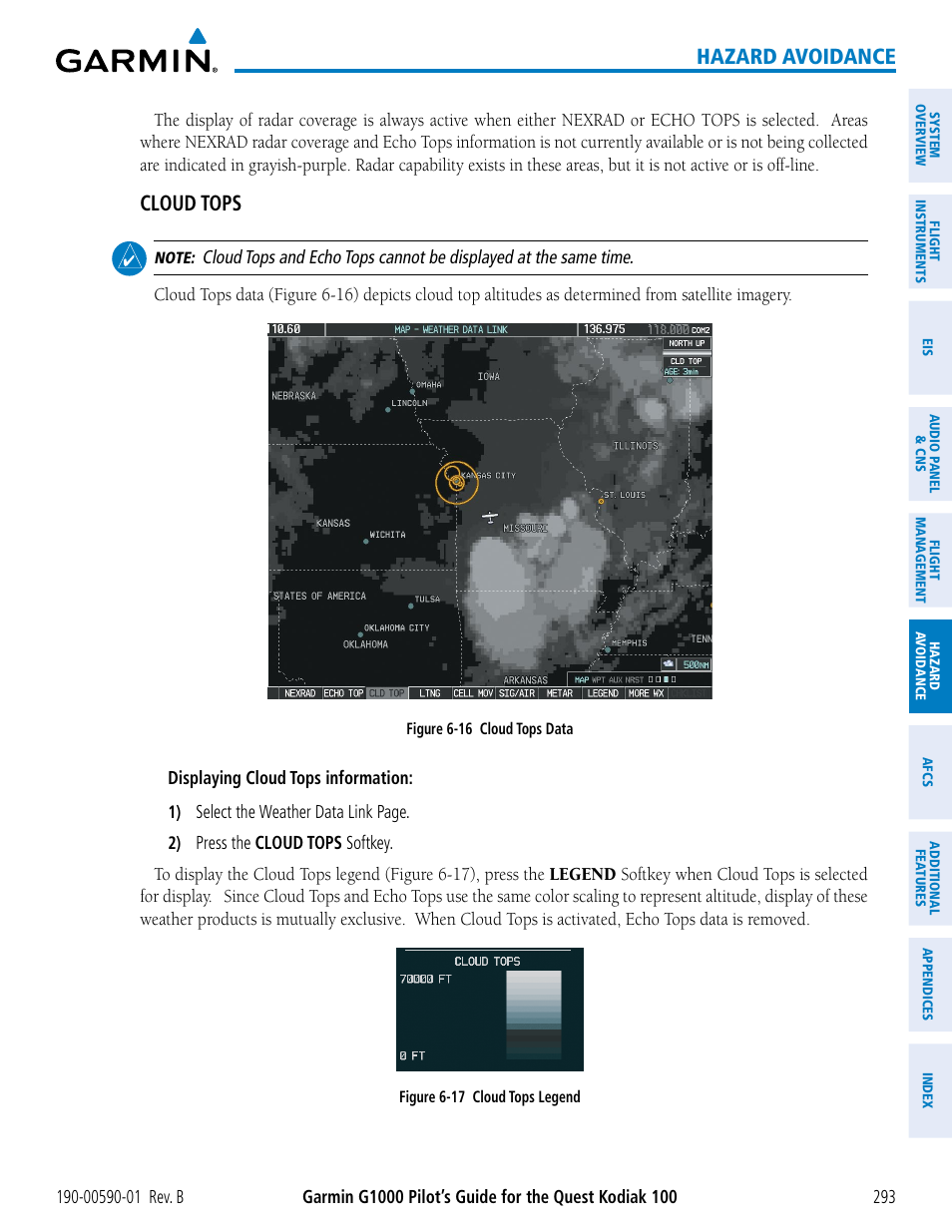 Hazard avoidance, Cloud tops | Garmin G1000 Quest Kodiak User Manual | Page 305 / 476