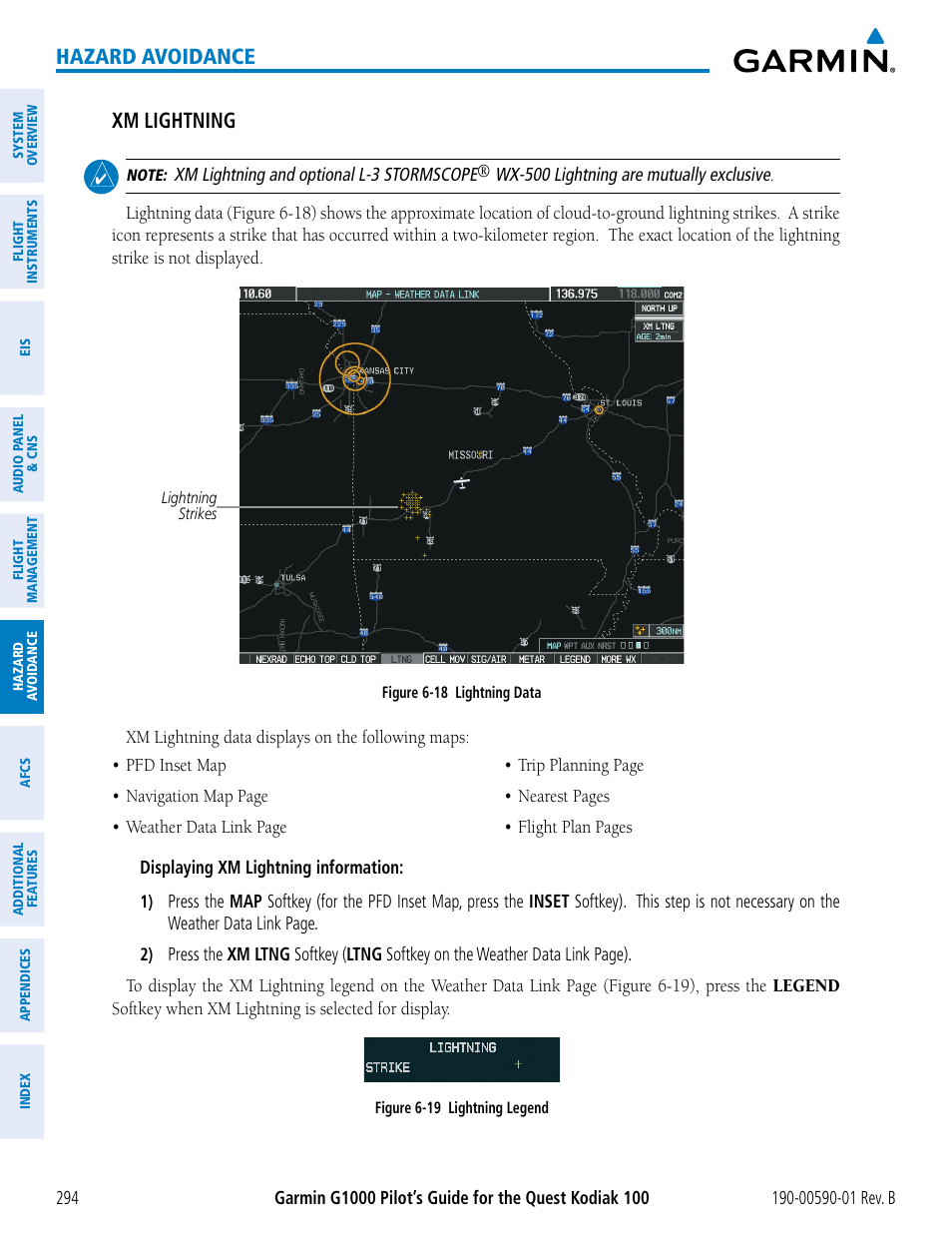 Hazard avoidance xm lightning | Garmin G1000 Quest Kodiak User Manual | Page 306 / 476
