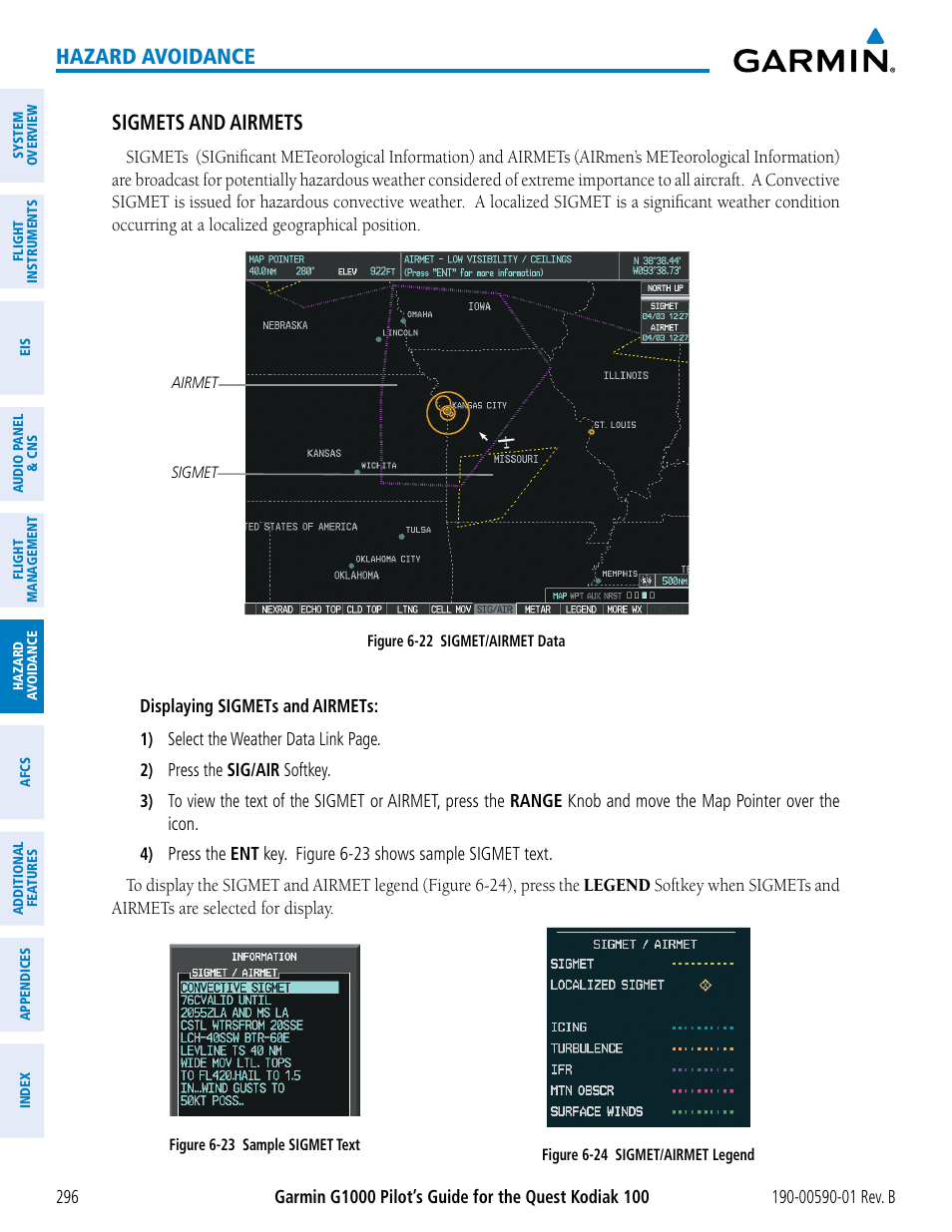 Hazard avoidance sigmets and airmets | Garmin G1000 Quest Kodiak User Manual | Page 308 / 476