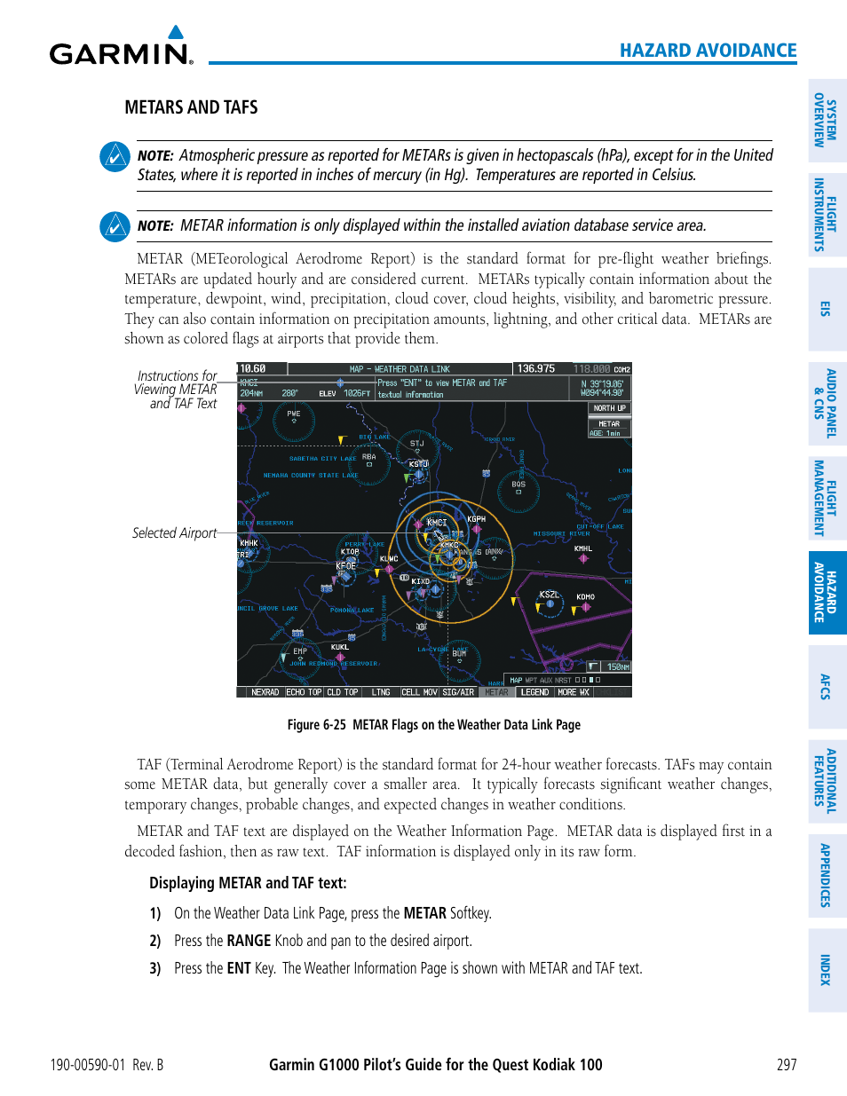 Hazard avoidance metars and tafs | Garmin G1000 Quest Kodiak User Manual | Page 309 / 476