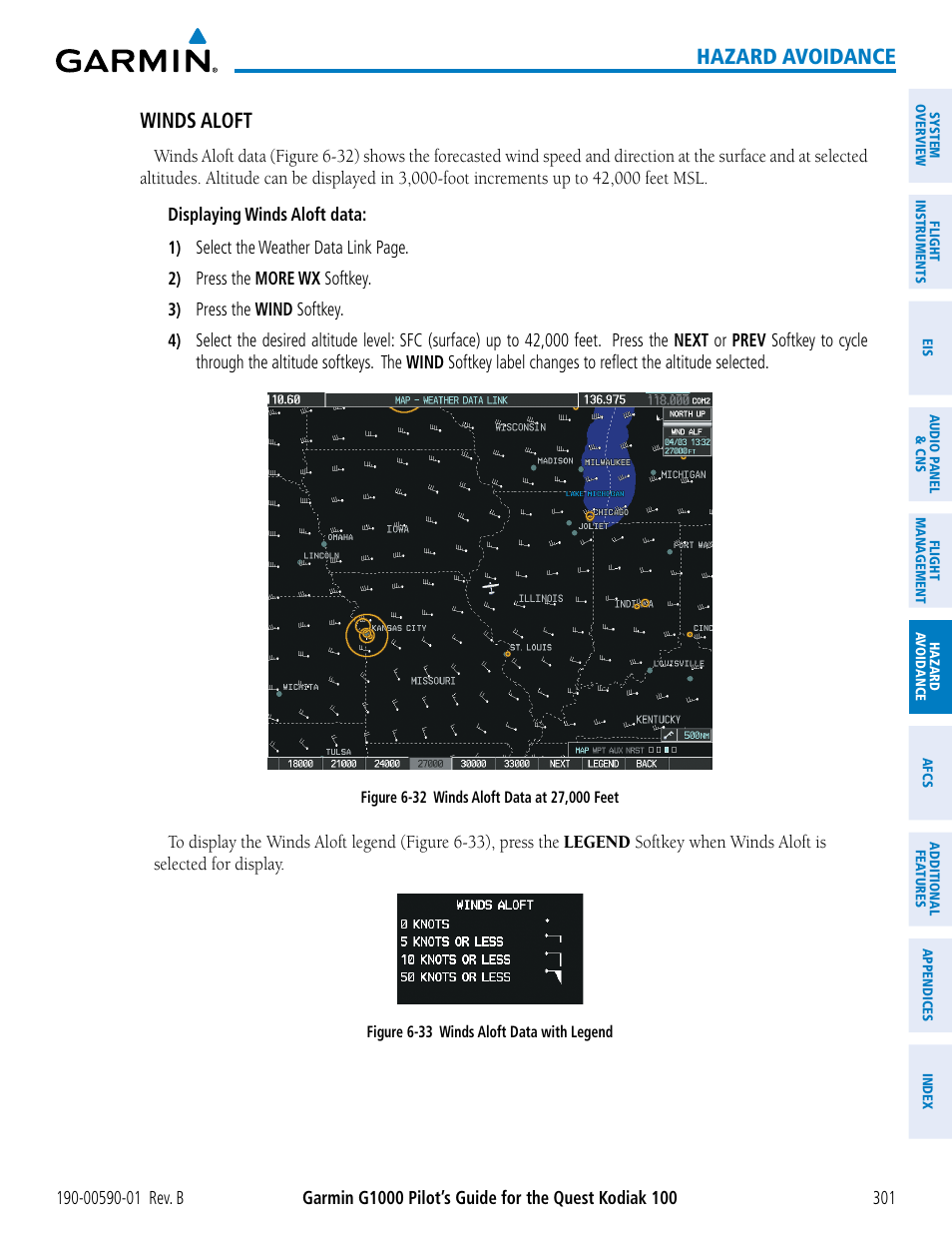 Hazard avoidance winds aloft | Garmin G1000 Quest Kodiak User Manual | Page 313 / 476