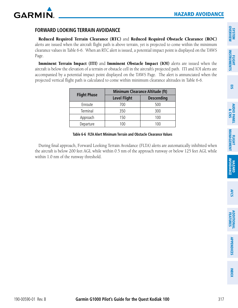 Hazard avoidance forward looking terrain avoidance | Garmin G1000 Quest Kodiak User Manual | Page 329 / 476