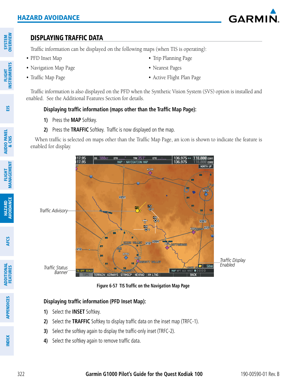 Displaying traffic data, Hazard avoidance | Garmin G1000 Quest Kodiak User Manual | Page 334 / 476